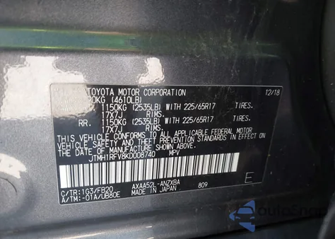 2019 Toyota Rav4 Le из США, поврежденный, VIN JTMH1RFV8KD008740